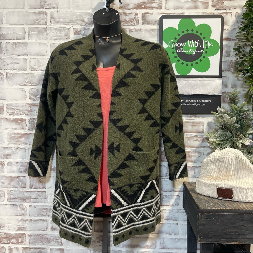 Frye Green and Black Zapotec Geometric Cardigan women’s small or large